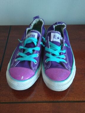 Purple Canvas Sneakers with Teal Laces